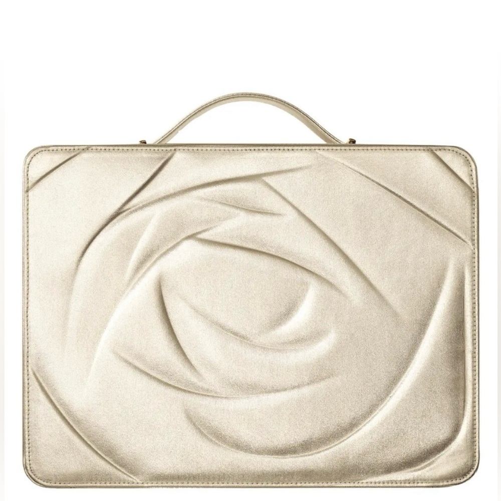 🆕 Lancome Large Metallic Gold Travel Cosmetic Vanity Case Bag Pouch